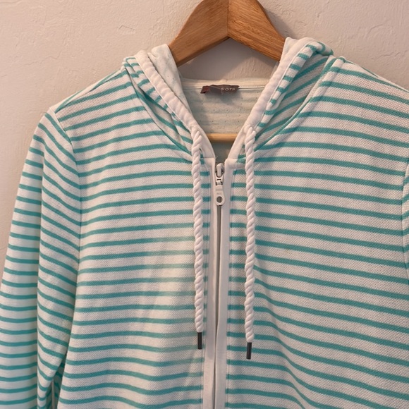 TALBOTS Womens Full Zip Every Day Stripe Hoodie Women’s Medium Nautical Blue - Picture 6 of 11